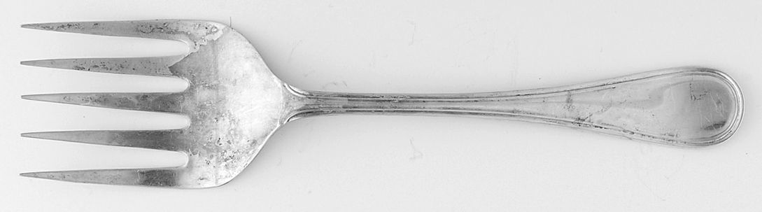 English Thread (Sterling) Large Solid Fish Serving Fork by R. Carrs (England)-1