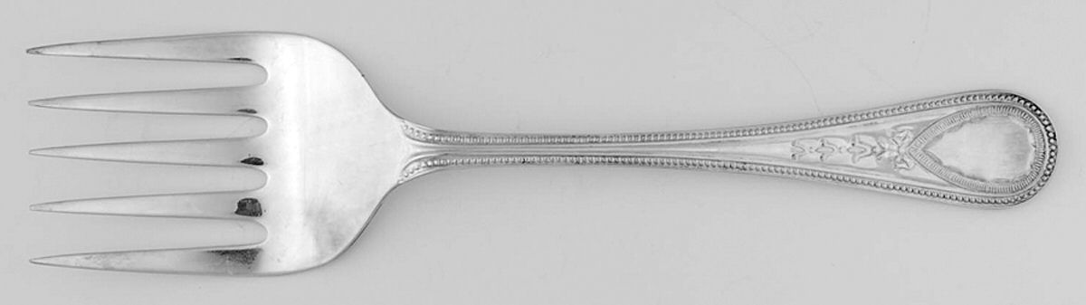 Victorian Bead (Sterling) Large Solid Fish Serving Fork by R. Carrs (England)-1