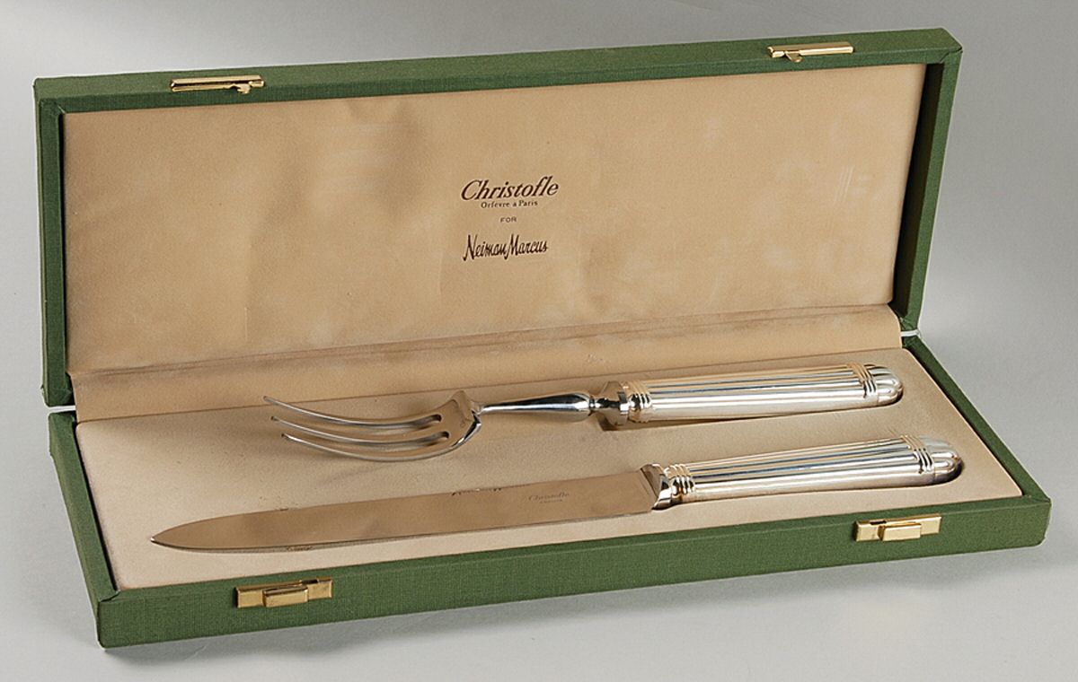 Aria (Silverplate, 1984) 2 Piece Large Carving Set,Stainless Blade w/Box by Christofle France-1