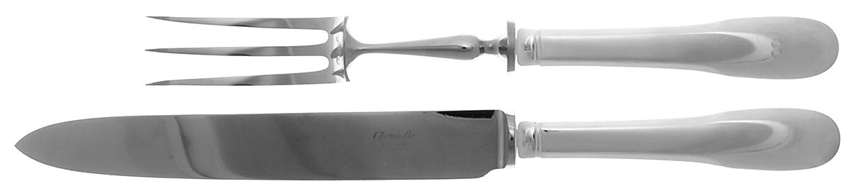 Cluny (Silverplate, 1963) Large 2-Piece Roast Carving Set with Stainless Blade by Christofle France-1
