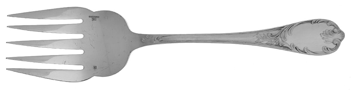 Marly (Silverplate, Satin Handle) Large Solid Fish Serving Fork by Christofle France-1