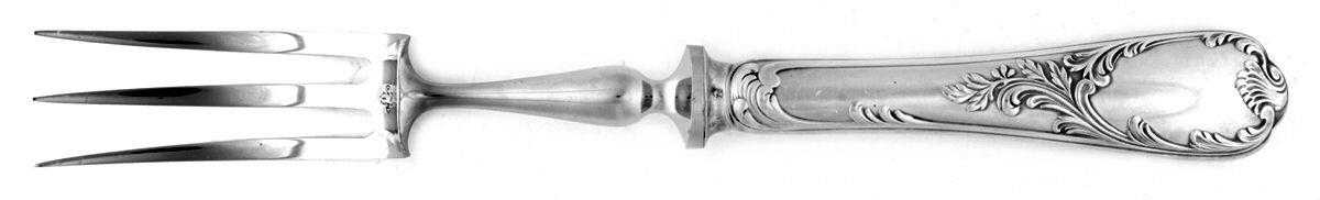 Marly (Silverplate, Satin Handle) Large Stainless-Prong Roast Carving Fork by Christofle France-1