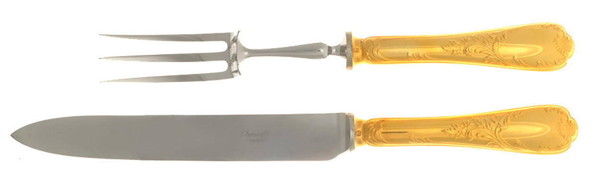 Marly (Gold Electroplate) Large 2-Piece Roast Carving Set w/Stainless Blade by Christofle France-1