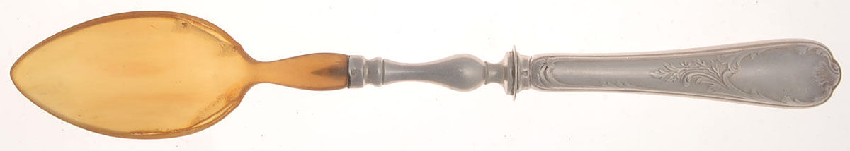 Marly (Silverplate, 1890, Glossy Handle) Salad Serving Spoon with Horn Bowl by Christofle France-1