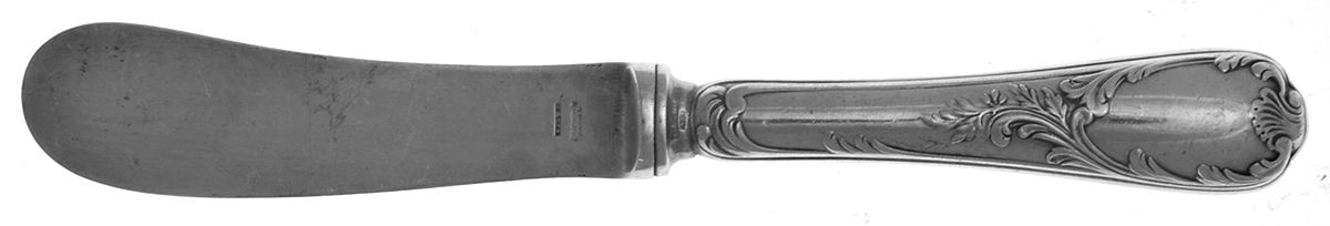 Marly (Silverplate, 1890, Glossy Handle) Hollow Handle Paddle Butter Spreader (Slvpt) by Christofle France-1