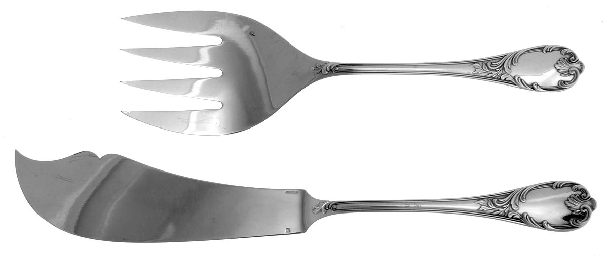 Marly (Silverplate, 1890, Glossy Handle) 2 Piece Large Solid Fish Serving Set by Christofle France-1
