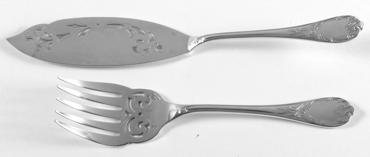 Marly (Silverplate, 1890, Glossy Handle) Pierced Fish Serving Set by Christofle France-1