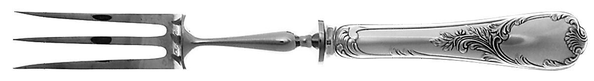 Marly (Silverplate, 1890, Glossy Handle) Large Stainless-Prong Roast Carving Fork by Christofle France-1