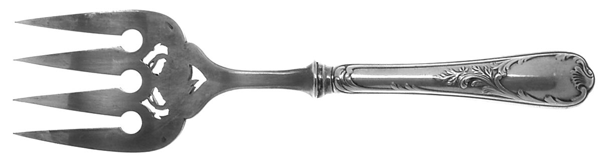 Marly (Silverplate, 1890, Glossy Handle) Large Hollow Handle Fish Serving Fork by Christofle France-1