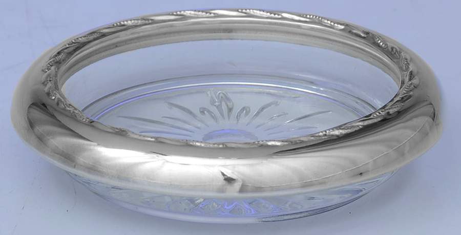Sterling Hollowware Crystal Coaster with Sterling Rim by Crown Silver Co-1