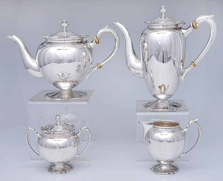 CXU5 (Sterling, Hollowware) 4 Piece Tea Set (SCP, STP, SCR, SSU) by Camusso (Peru)-1