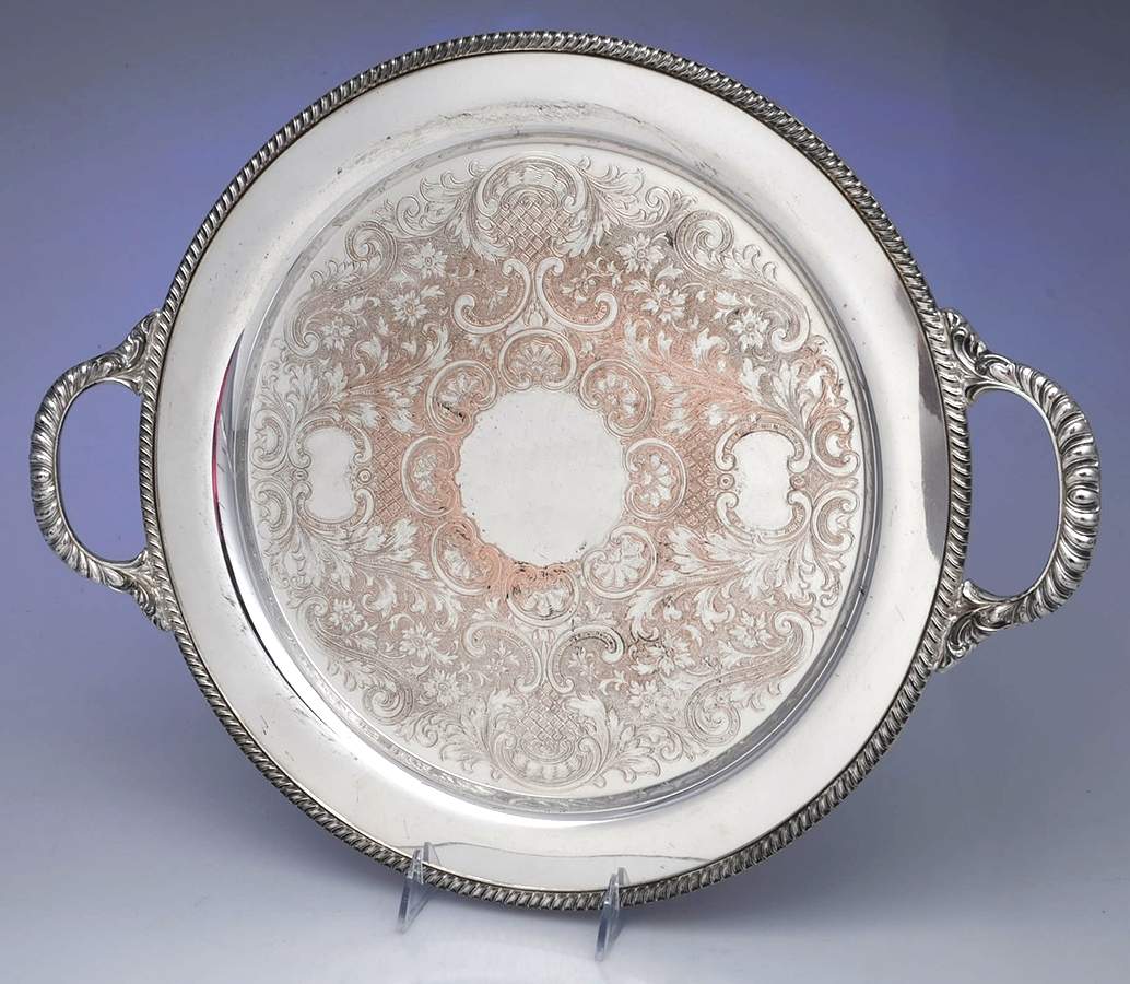 1090X (Silverplate, Hollowware) 15" Handled Round Tray by Crescent Silverware-1