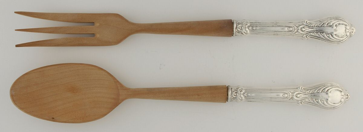 Cwv4 (Sterling) Wooden Bowl 2-Piece Salad Set by Crown Silver Co-1