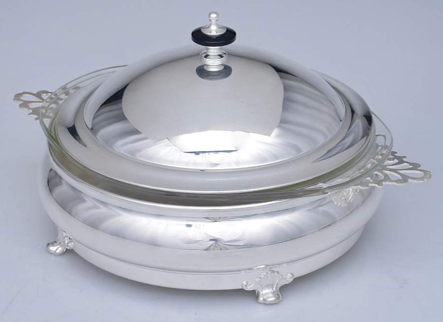 Silverplate Hollowware Plated Round Covered Casserole with Glass by Crescent Silverware-1