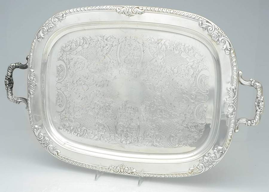 Silverplate Hollowware 18" Rectangular Handled Tray by Crosby Silver-1