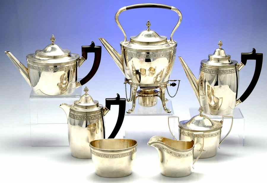 C3B1 (Sterling, Hollowware) 7 Piece Tea Set by Crichton Bros.-1