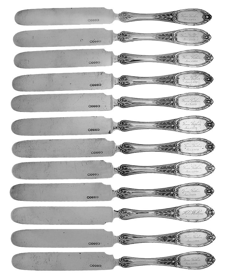 Coin Silver Flatware (Set of 12) Solid Dessert/Tea Knife by Charles C Shaver-2
