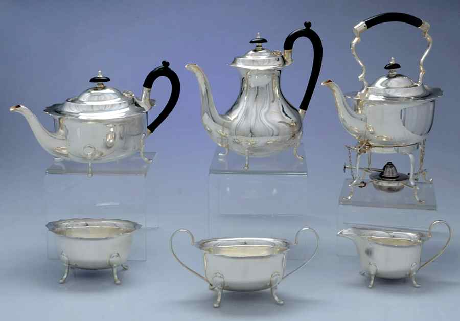 7239 (Silverplate, Hollowware) 6 Piece Tea Set (Coffee, Teapot, Creamer, Open Sugar, Kettle) by Cheltenham & Co Ltd-1