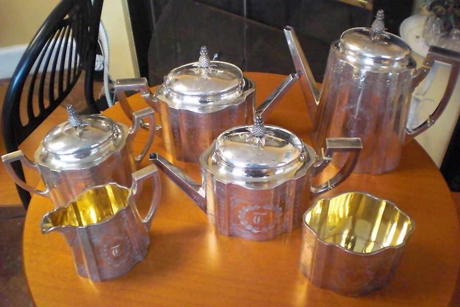 CR43 (Sterling, Hollowware) 5 Piece Tea Set (SCP, STP, SCR, SSU, SWB) by Crosby, Morse & Foss-1
