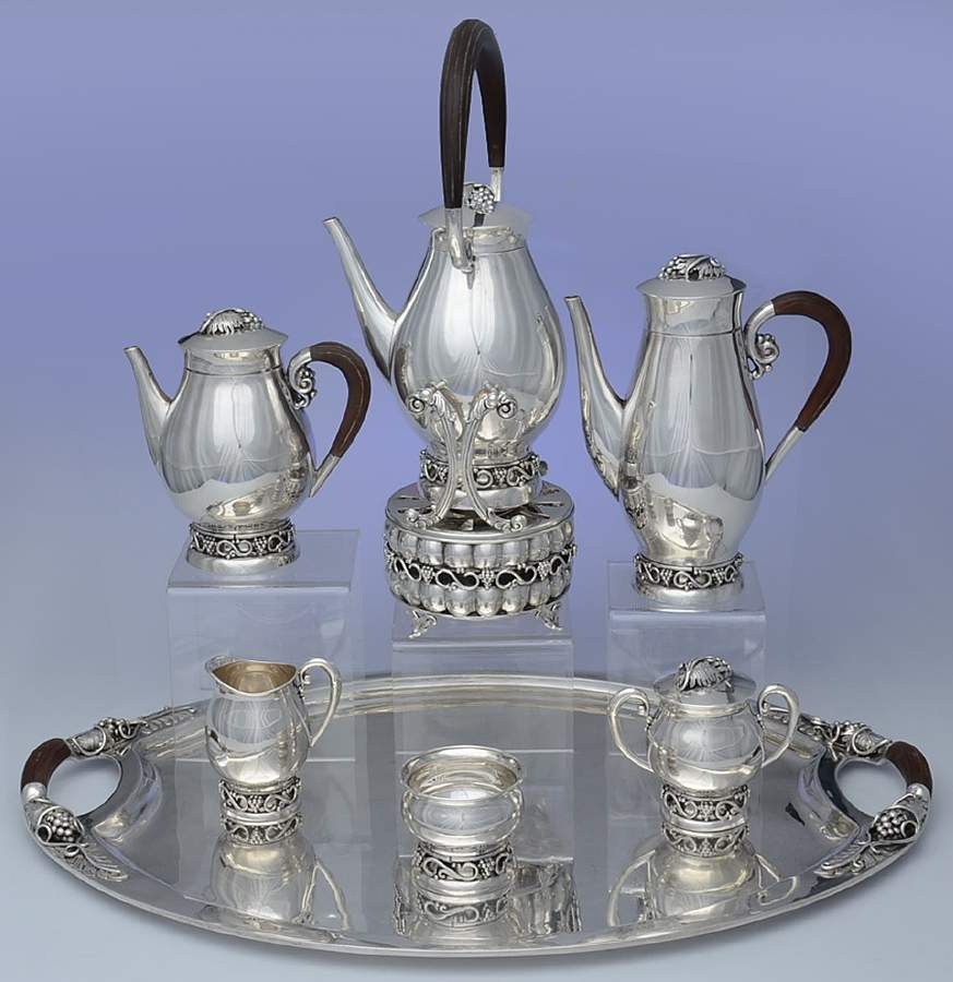 CM22 (Sterling, Hollowware) 7 Piece Tea Set (CPBRH,TPBRH,SCR,SSU,SWB, KESBRH,WTLBRH) by Codan (Mexico)-1
