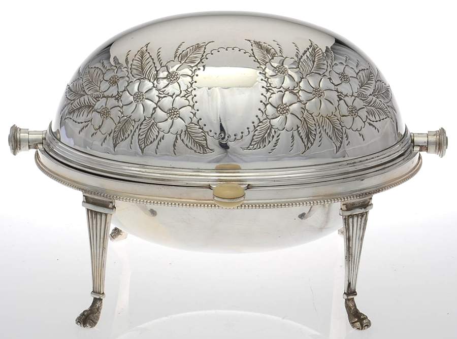 13565 (Silverplate, Hollowware) Oval Roll Top Vegetable Bowl by Creswick & Co-1
