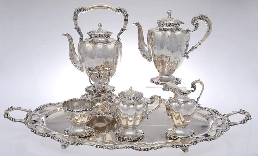 C13C131 (Sterling, Hollowware) (6 Pc) Coffee Set (SWB,SKES, WTL) by California Silver Shop-1