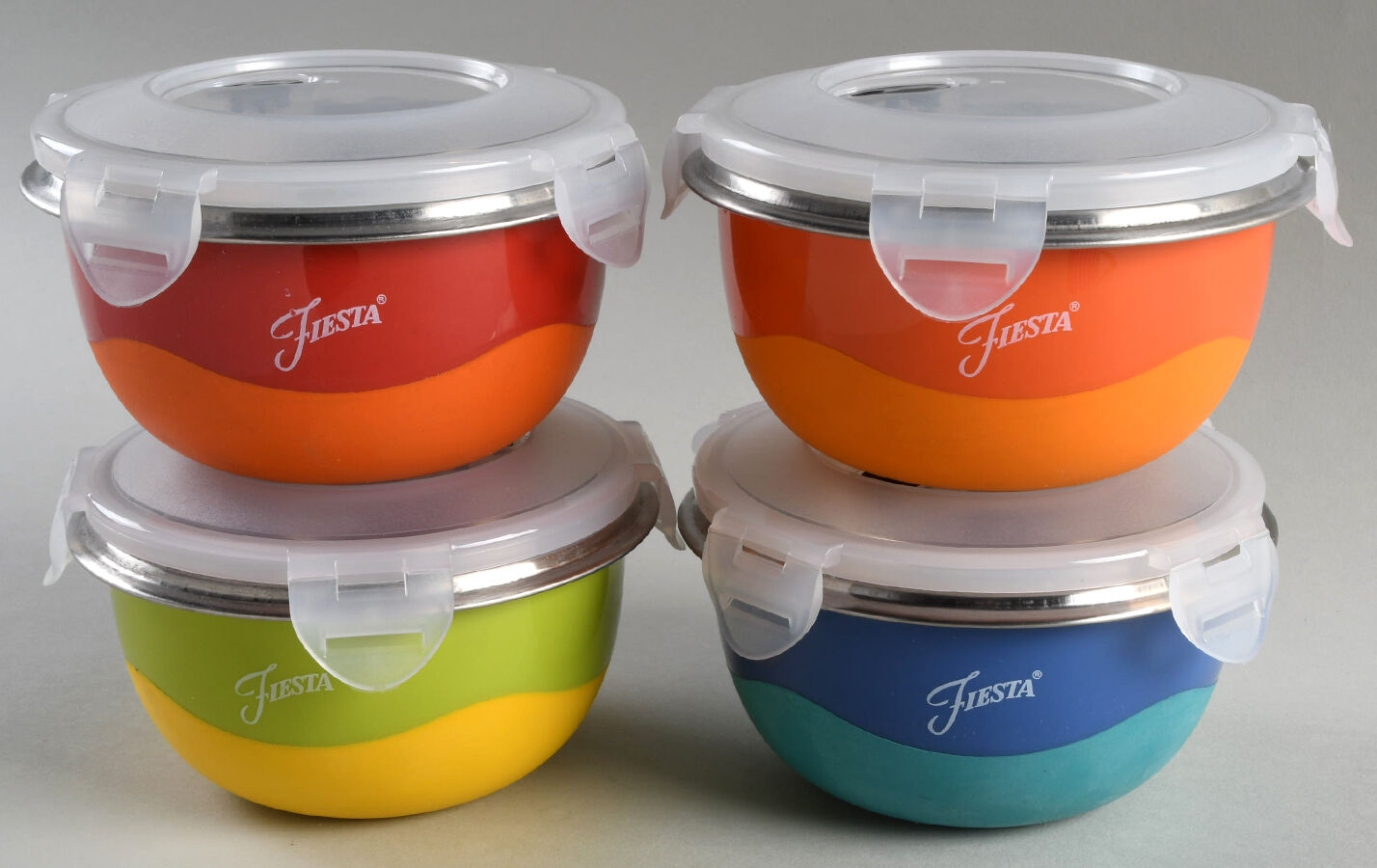 Fiesta Kitchen Accessories (8pc) Prep Bowl & Plastic Lid Set by Cambridge Silver-1