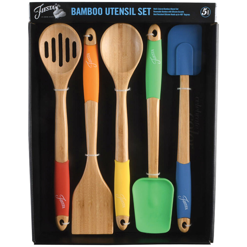 Fiesta Kitchen Accessories (5pc) Bamboo/Silicone Utensil Set by Cambridge Silver-1