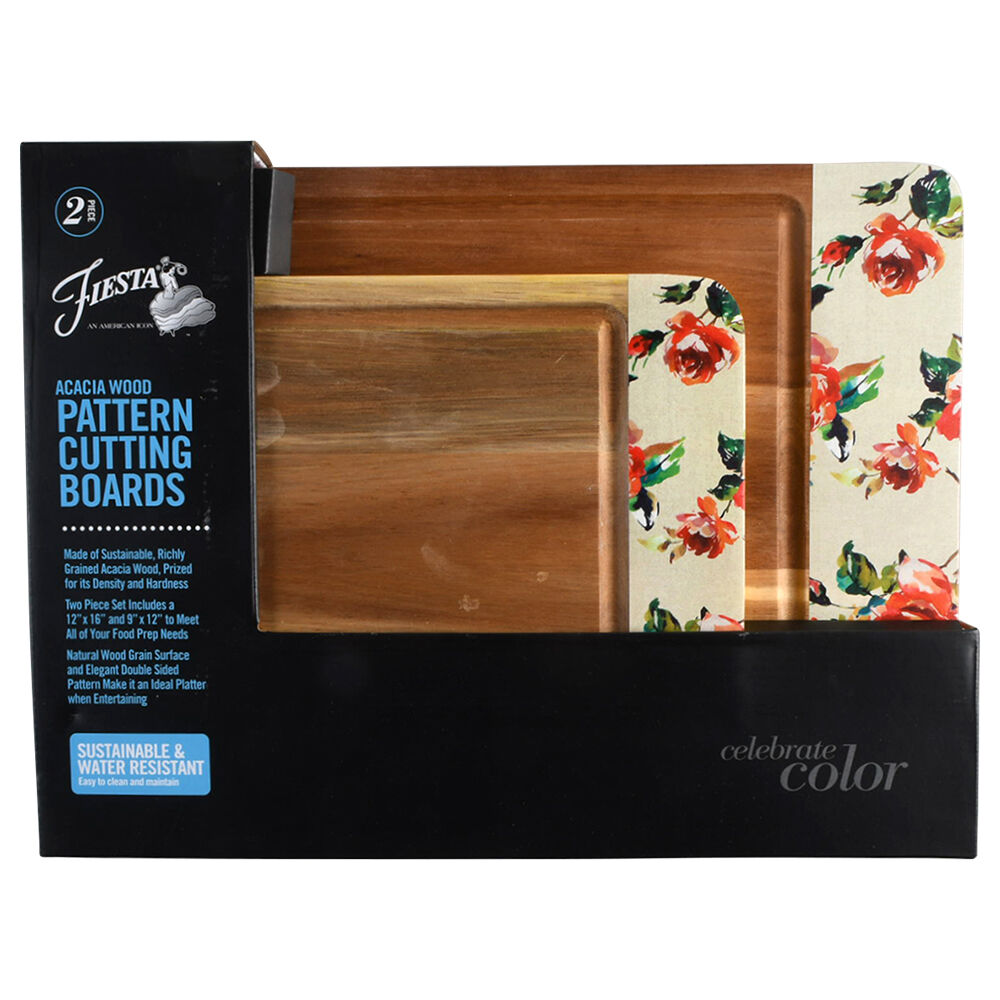 Fiesta Kitchen Accessories (Set of 2-16"&12") Wood Rectangular Cutting Board by Cambridge Silver-1