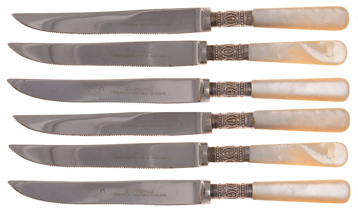 Pearl Handle (Sterling) (Set of 6) Pearl Handle Individual Fruit Knives by Cromwell Silver Mfg. Corporation-1