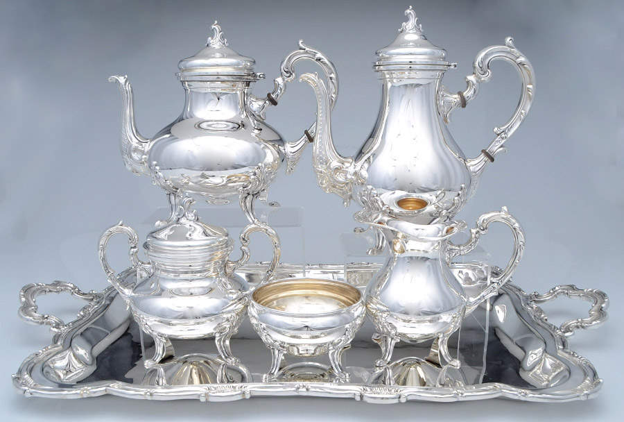CXU1 (Sterling, Hollowware) 6 Piece Tea Set (SCP, STP, SCR, SSU, SWB, WTL) by Camusso (Peru)-1