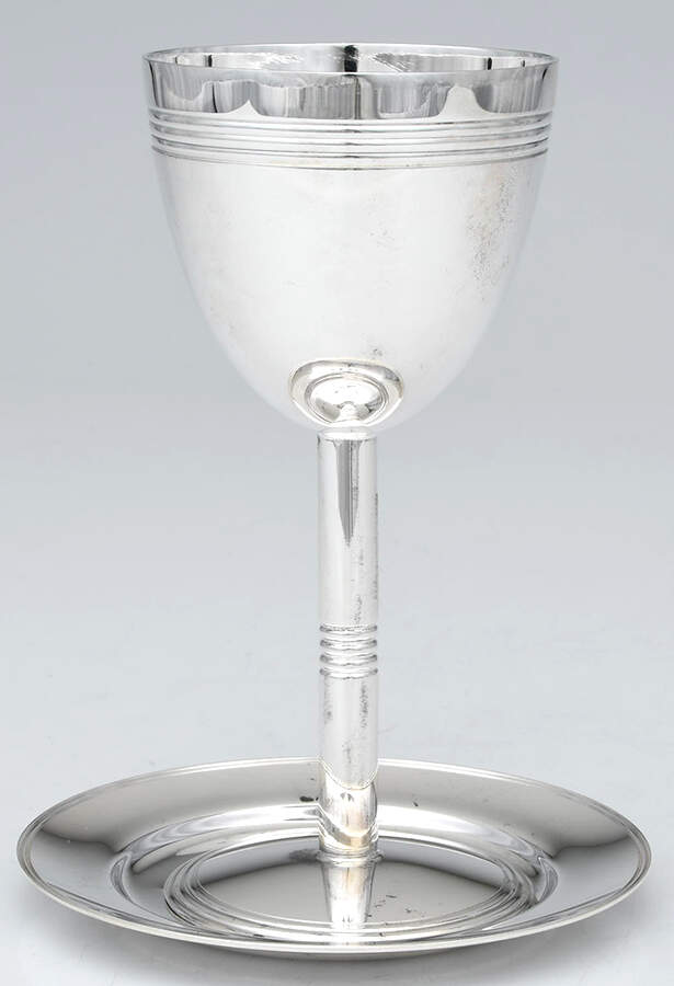 Judaique (Silverplate, Hollowware) Kiddush Cup (Goblet) & Saucer by Christofle France-1