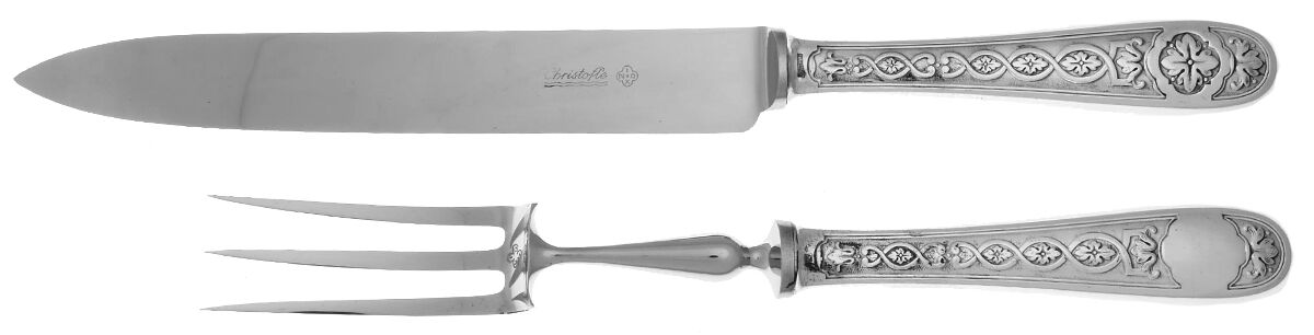 Villeroy (Silverplate) Large 2-Piece Roast Carving Set w/Stainless Blade by Christofle France-1
