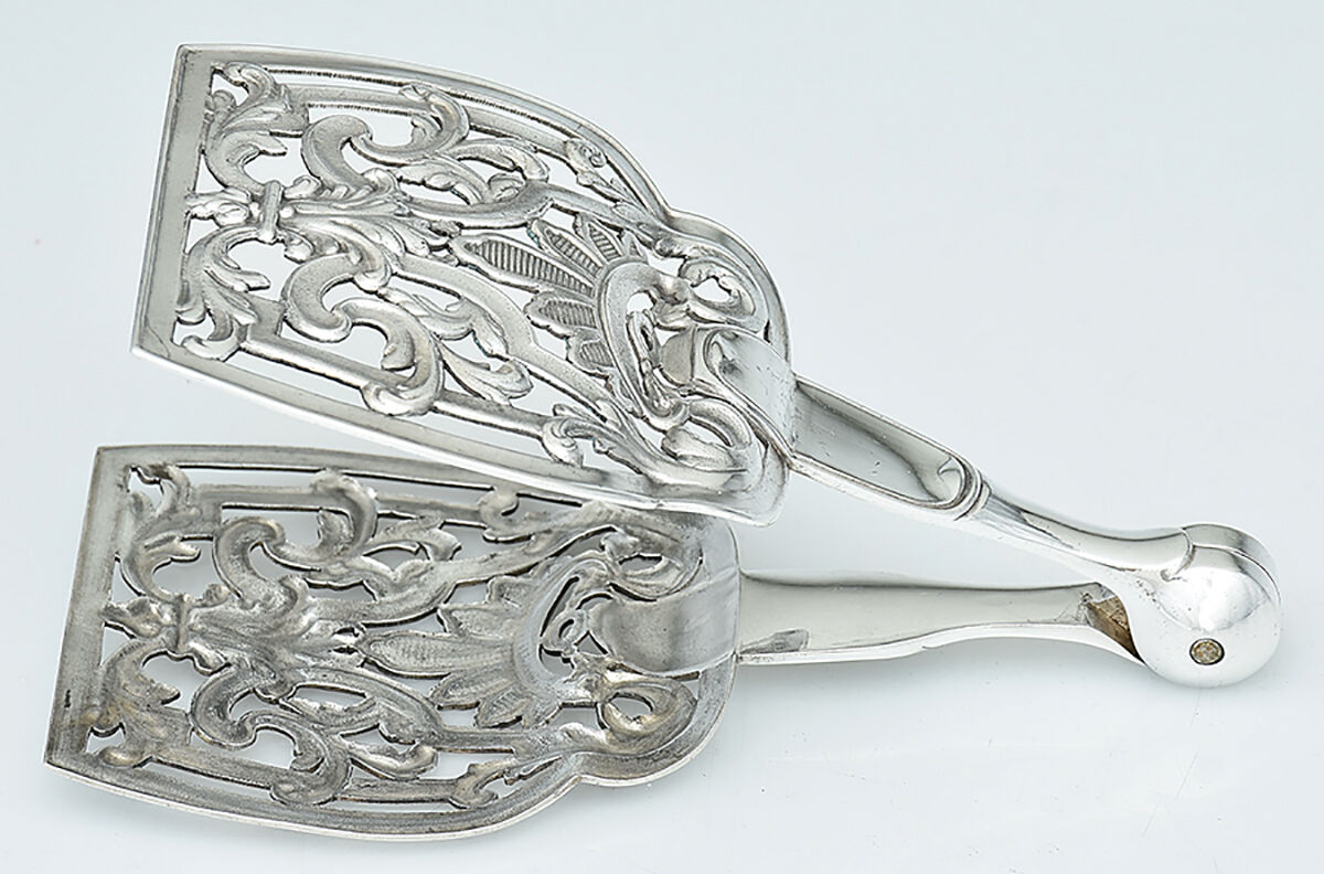 CTF130 (Silverplate) Solid Piece Aspragus Tongs by Christofle France-1
