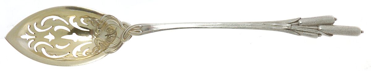Cat Tails (Sterling, 1898) Pierced Bowl Short Handle Olive Spoon by Durgin-1