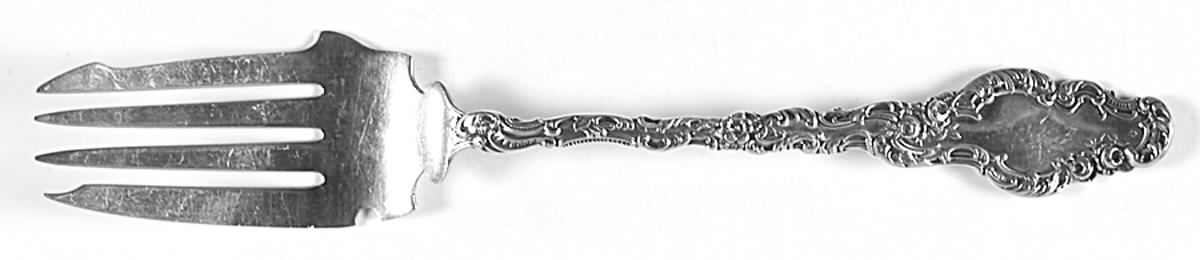 Watteau (Sterling, 1891) Medium Solid Cold Meat Serving Fork by Durgin-1