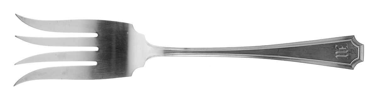 Fairfax (Sterling, 1910, Monograms) Oversize Solid Salad Servng Fork by Durgin-1