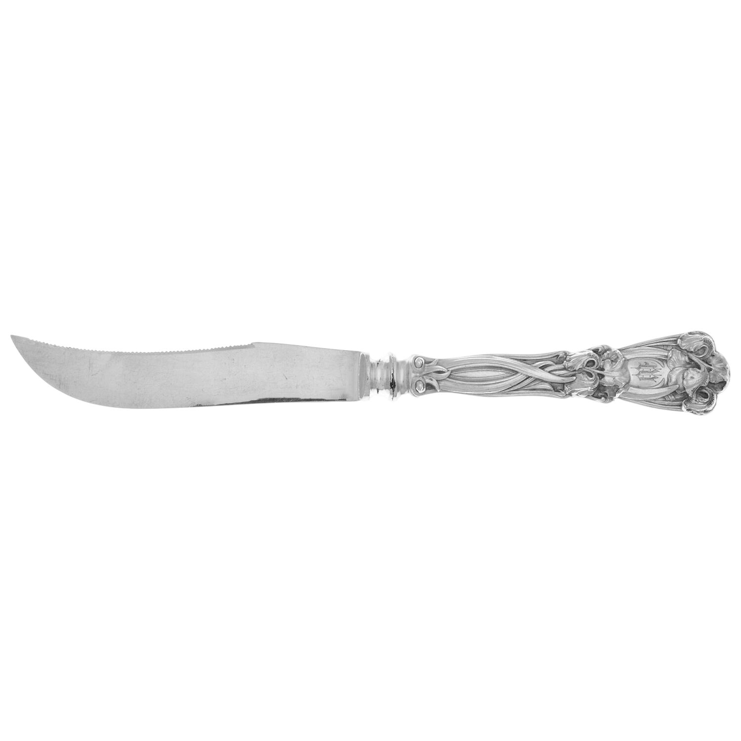 Iris (Sterling, 1900, Monograms) Individual Fruit Knife with Silverplate Blade by Durgin-1
