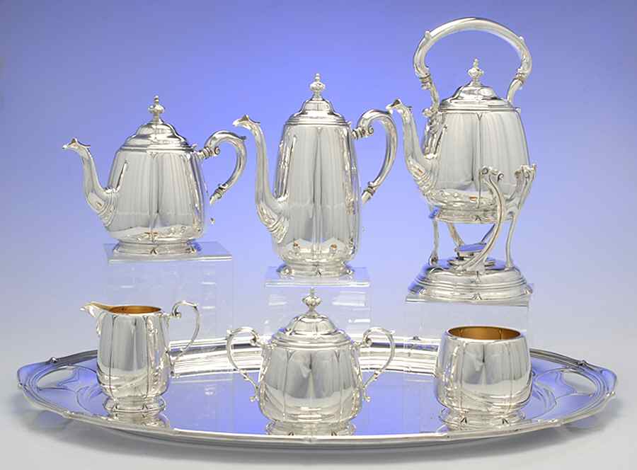 La Salle (Sterling, Hollowware) 7 Piece Tea Set (SCP, STP, SCR, SSU, SWB, SKES & WTL) by Dominick & Haff-1