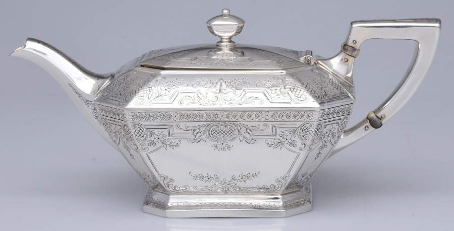 Fairfax-Engraved X (Sterling, Hollowware) Teapot by Durgin-1