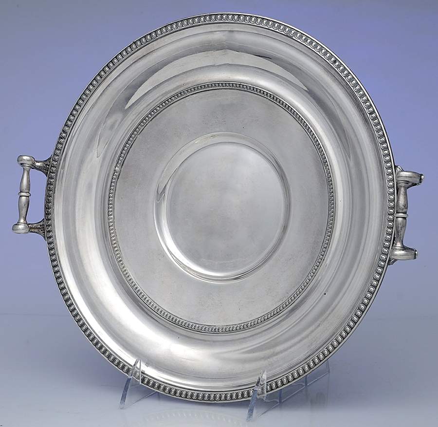 Silverplate Hollowware Round Plated Tray with Handles by Derby Silver Company-1