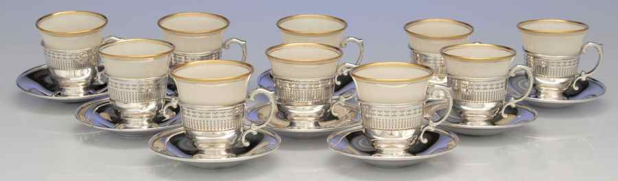 416 (Sterling, Hollowware) Demi Cup and Saucer with Lenox Liner - Set of 10 by Dominick & Haff-1