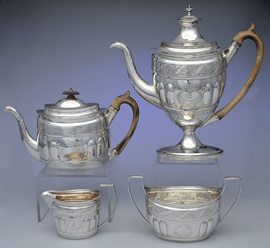 DU2 (Sterling, Hollowware) 4 Piece Tea Set (SCP, STP, SCR, SSUO) by Duncan Urquhart & Napthali Hart-1