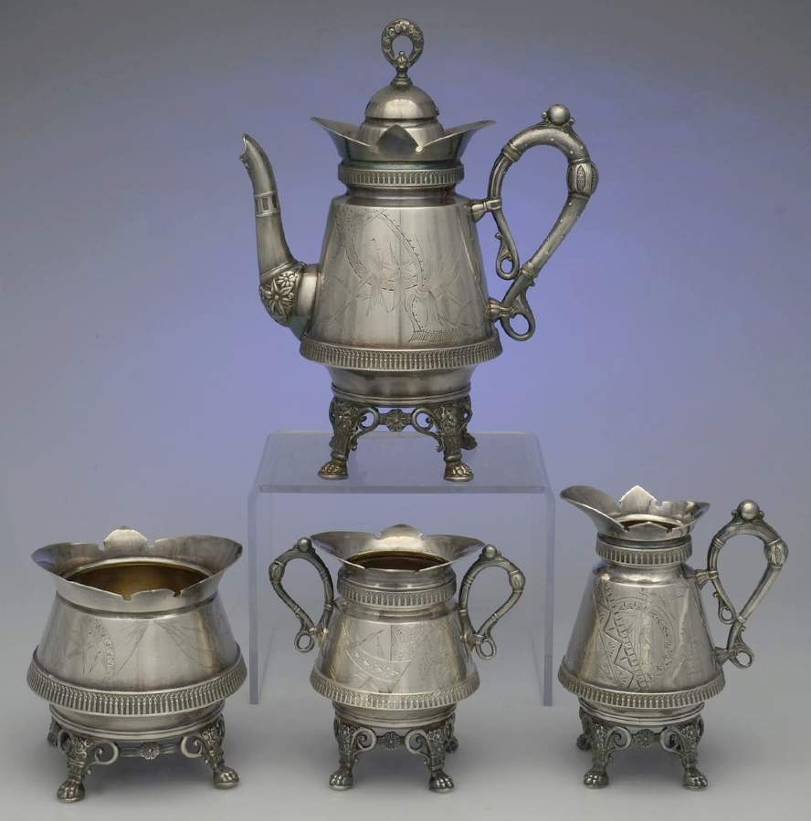 1600 (Silverplate, Hollowware) 4 Pc Coffee Set (PCP, PCR, PSUO, PWB) by Derby Silver Company-1