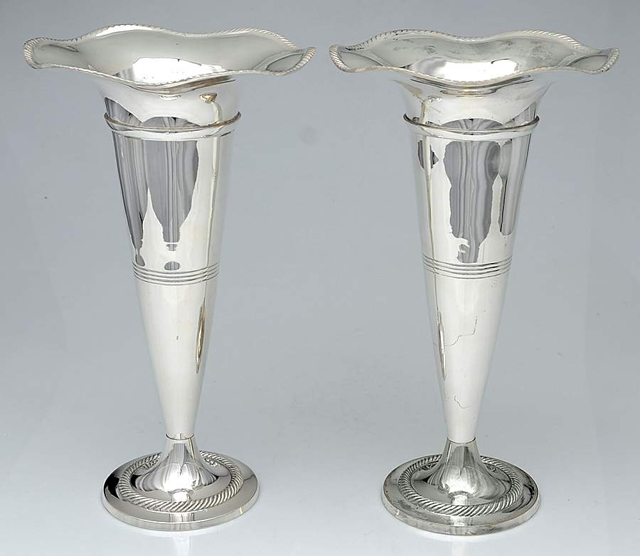 Silverplate Hollowware Pair of 15" Trumpet Vases by Department 56-1