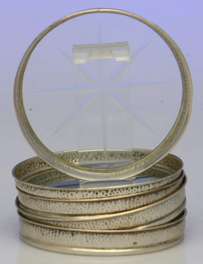 Sterling Hollowware Crystal Coaster with Sterling Rim - Set of 5 by Ellmore-1