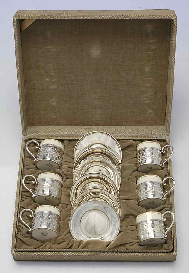 Sterling Hollowware Demitasse with Lenox Liner - Set of 6 in Case by Ellmore-1