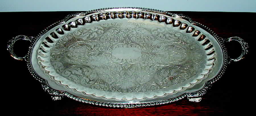 925F (Silverplate, Hollowware) Footed Silverplate Waiter Tray by English Silver Mfg Co.-1