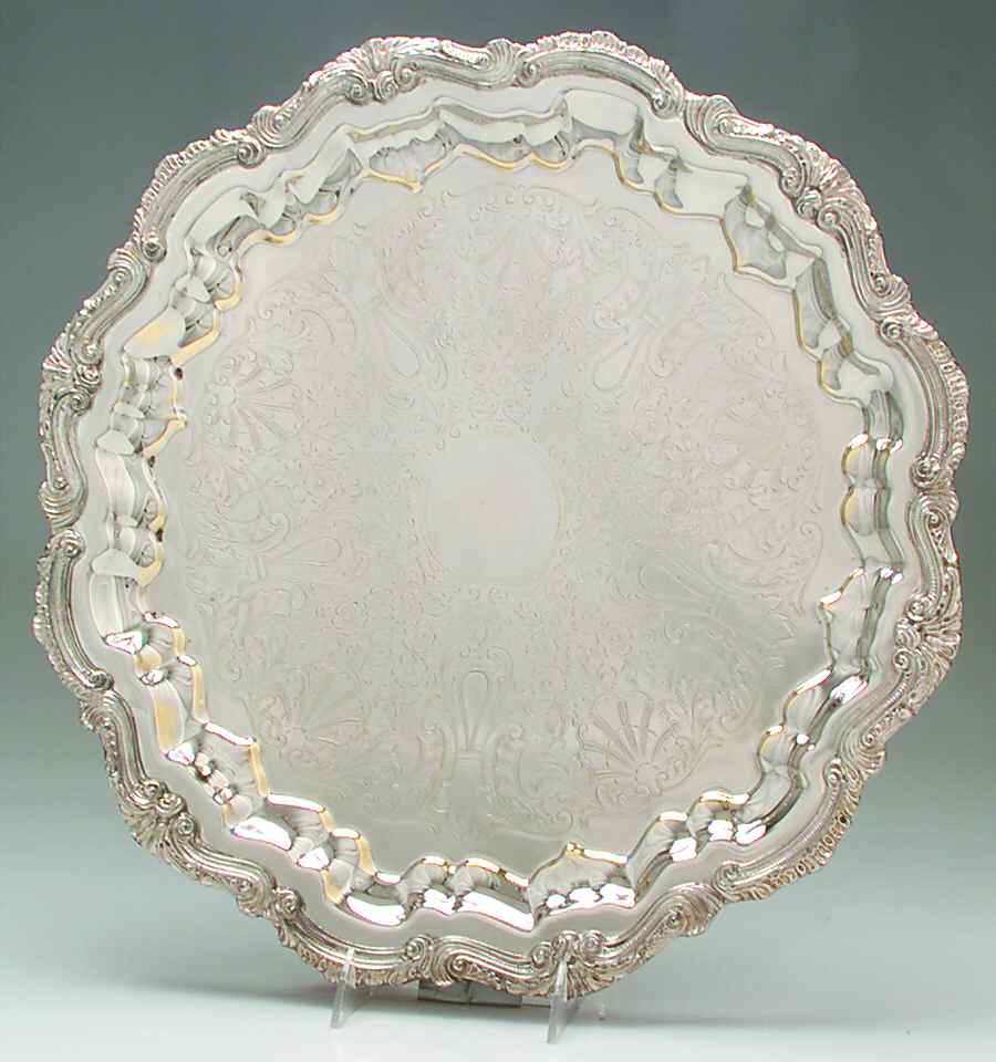 ENV2 (Silverplate, Hollowware) 17" 4 Toed Round Tray by English Silver Mfg Co.-1