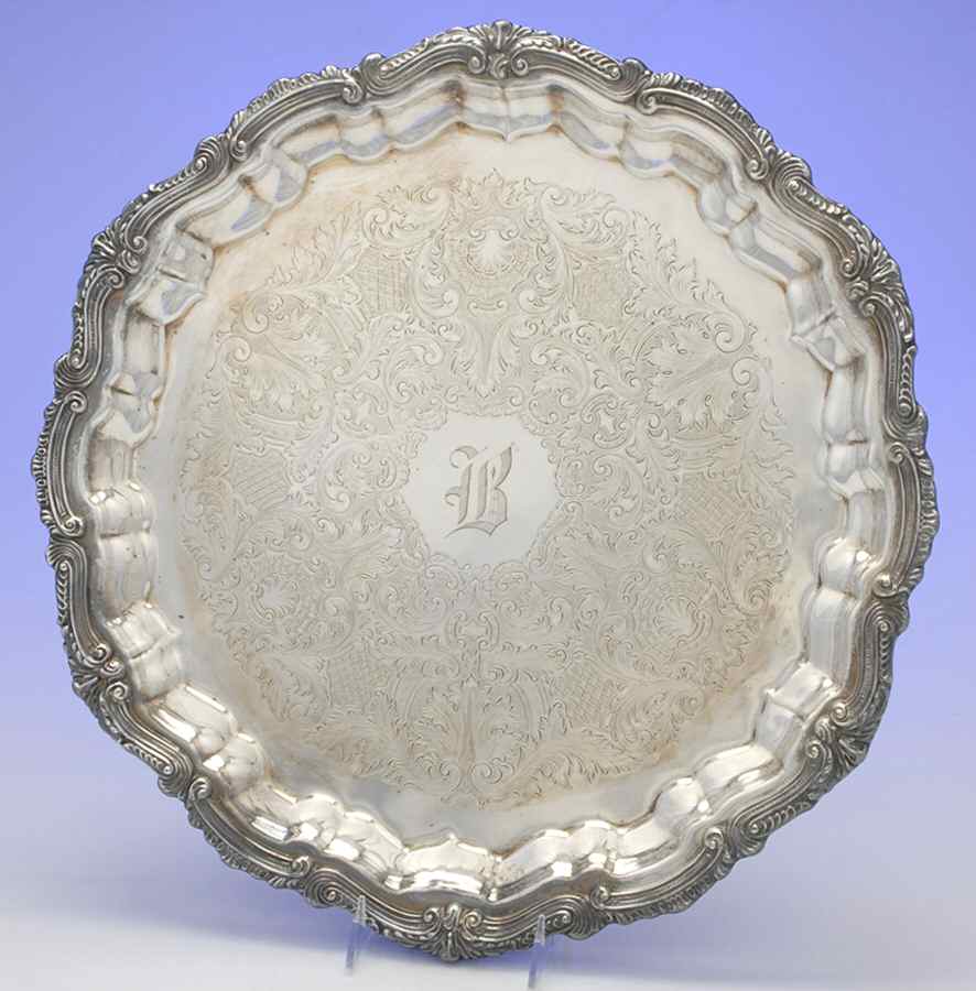 ENV2 (Silverplate, Hollowware) 19" 4 Toed Round Tray by English Silver Mfg Co.-1